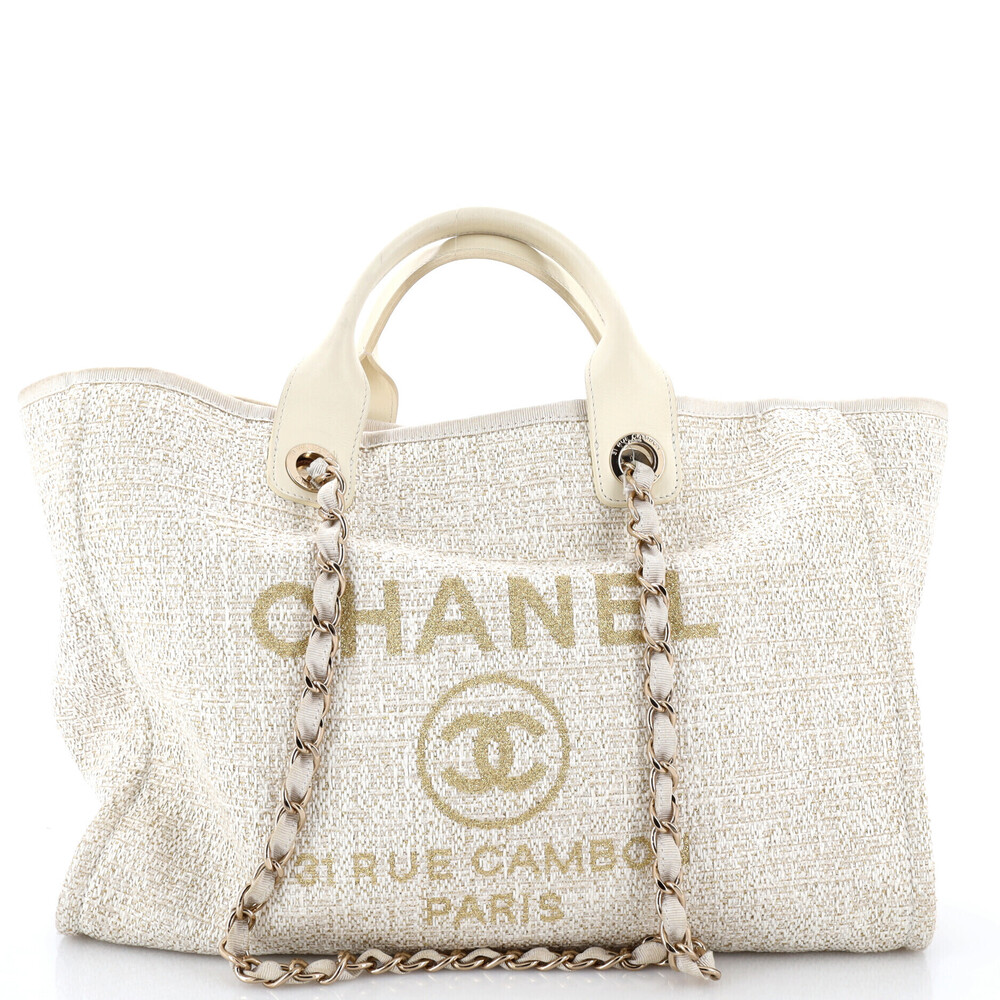 Chanel Medium Deauville Tote Raffia with Glitter Detail
